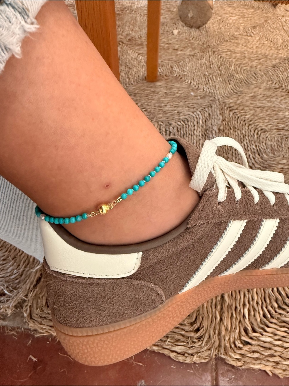 Natural Turquoise + Pearl Anklet ☀️🩵 14K gold filled clasp